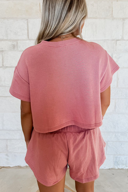 Lucky Charm Sequin Horseshoe Graphic Washed Crop Tee And Skort Set